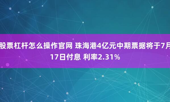 股票杠杆怎么操作官网 珠海港4亿元中期票据将于7月17日付息 利率2.31%