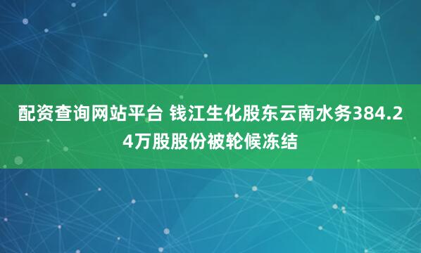 配资查询网站平台 钱江生化股东云南水务384.24万股股份被轮候冻结