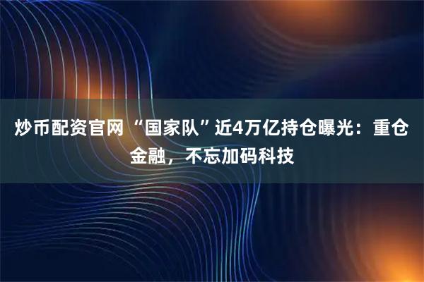 炒币配资官网 “国家队”近4万亿持仓曝光：重仓金融，不忘加码科技