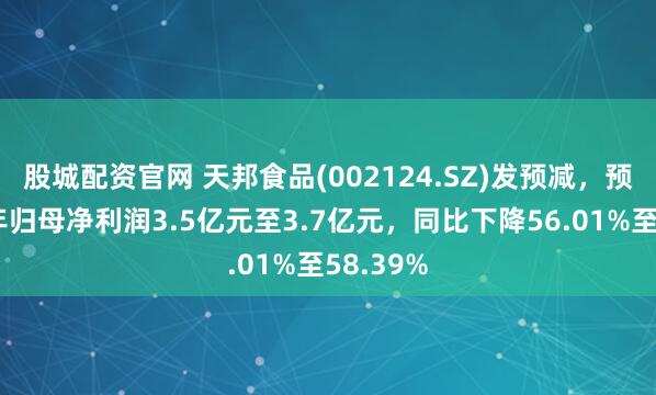 股城配资官网 天邦食品(002124.SZ)发预减，预计上半年归母净利润3.5亿元至3.7亿元，同比下降56.01%至58.39%