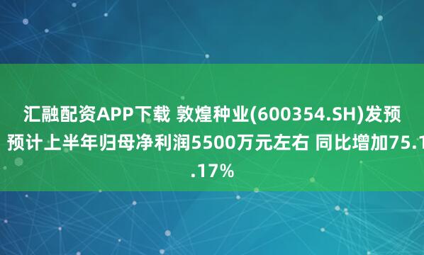 汇融配资APP下载 敦煌种业(600354.SH)发预增，预计上半年归母净利润5500万元左右 同比增加75.17%