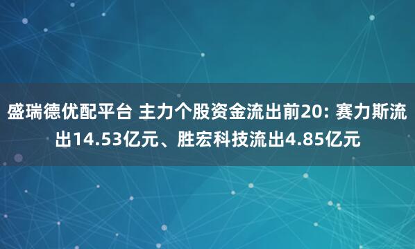 盛瑞德优配平台 主力个股资金流出前20: 赛力斯流出14.53亿元、胜宏科技流出4.85亿元