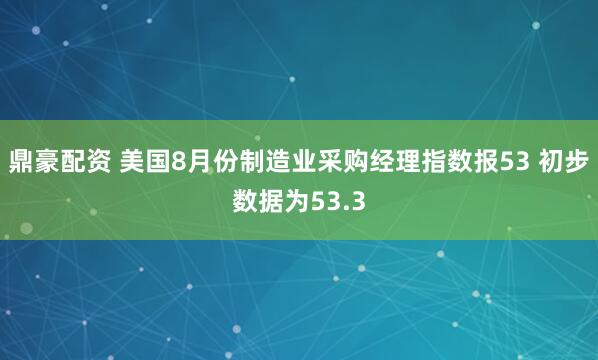 鼎豪配资 美国8月份制造业采购经理指数报53 初步数据为53.3